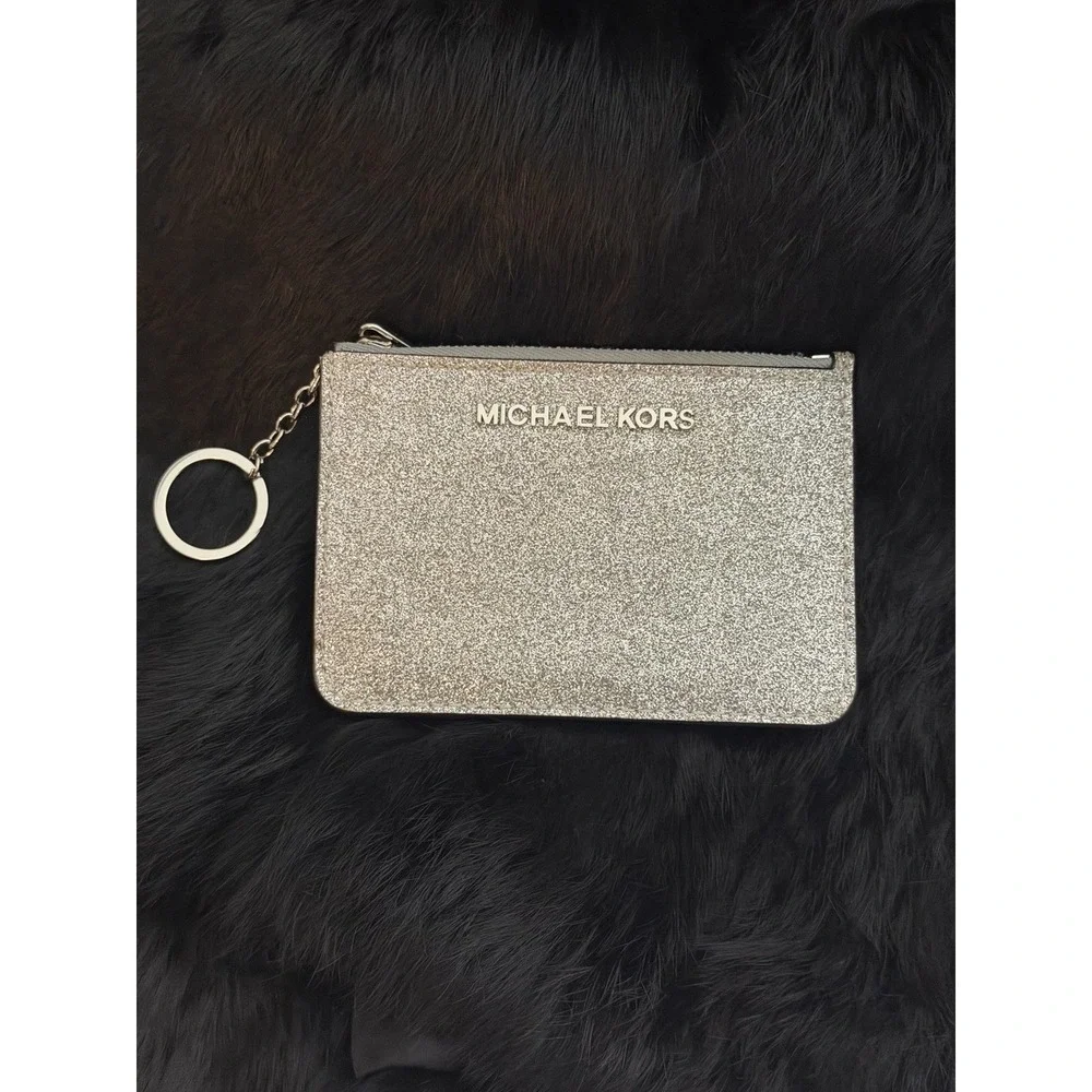 Michael Kors Mini Silver Glitter Wallet Id And Card Holder